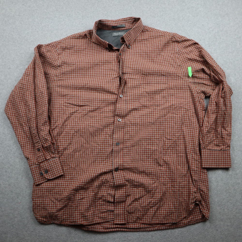 Daniel Cremieux Shirt Mens XL Signature Collection Orange Gray Gingham Cotton